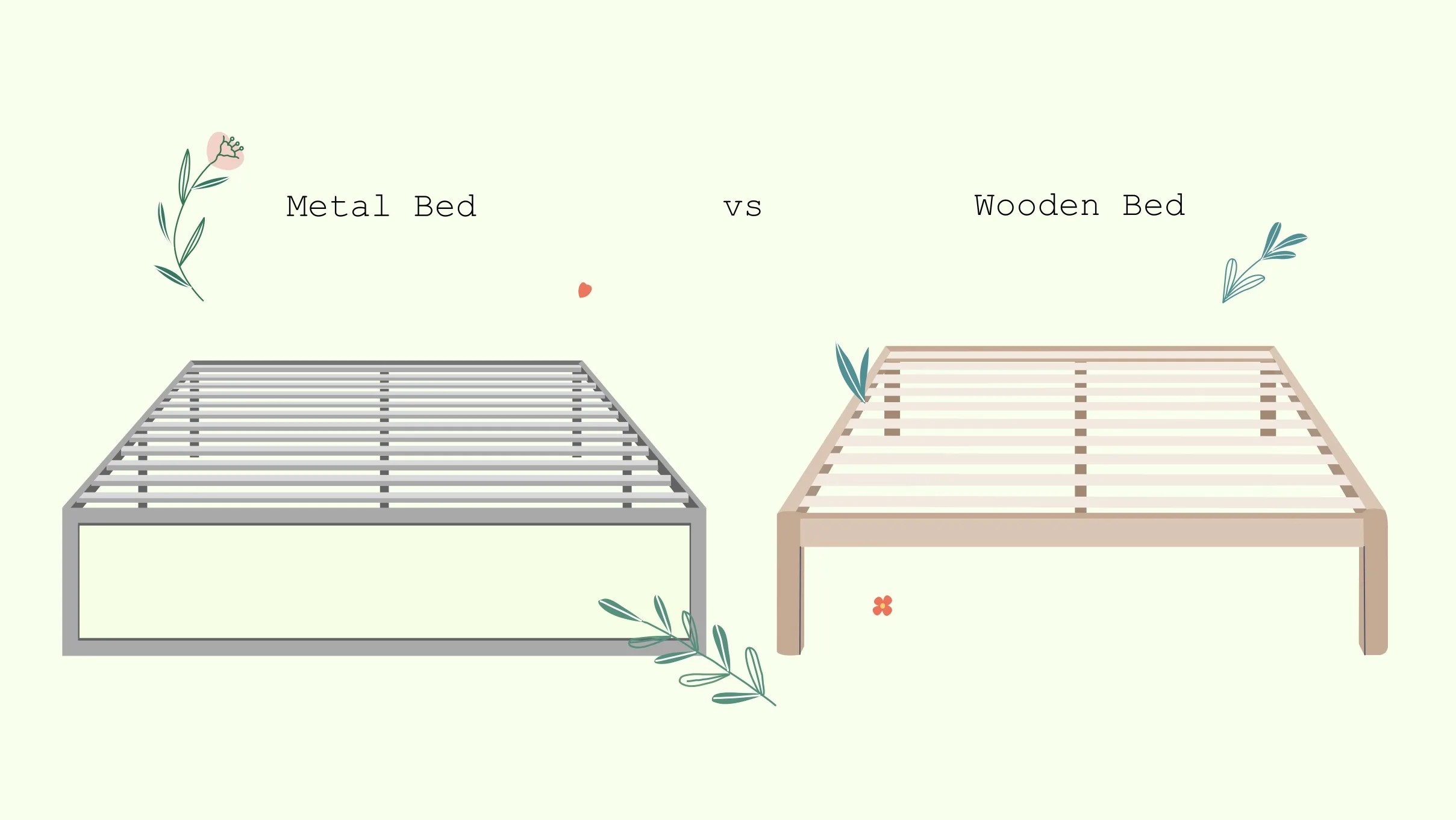 illustration of metal bed frame vs wooden bed frame