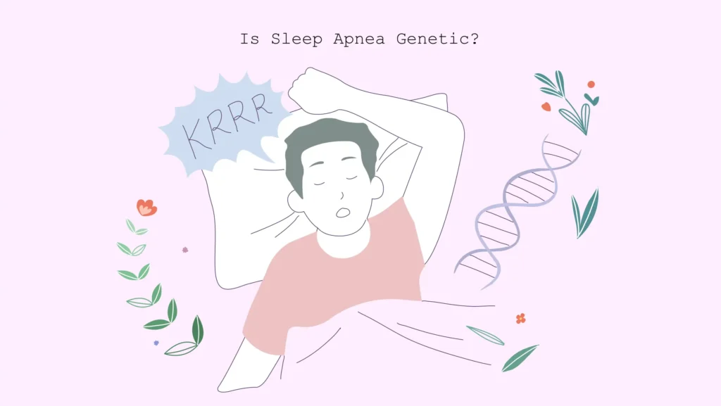 Man sleeping on bed and genetic factors of sleep apnea