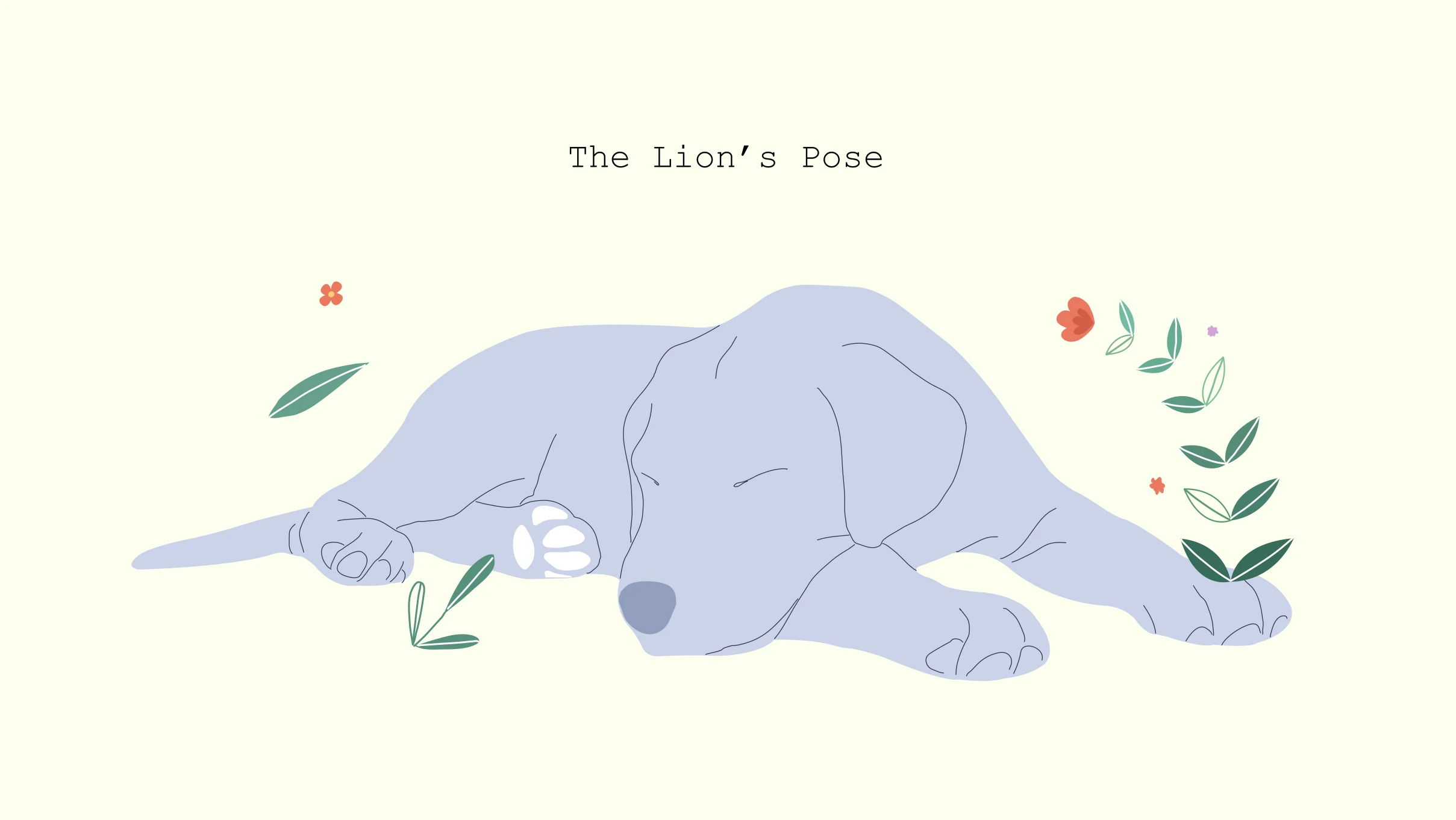 dog sleeping in lions's pose